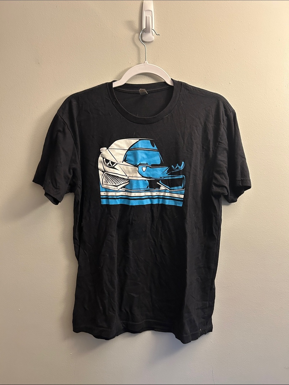 Black Tee with Blue and White Lamborghini print